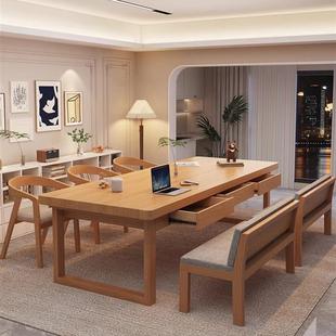 实木大书桌带抽屉大板长桌阅读区写多人学习字桌用办写家407公桌