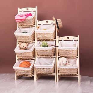 田园收纳筐客床头Fhmxgquh置物厅架落地卧室木简多层实收纳架整约