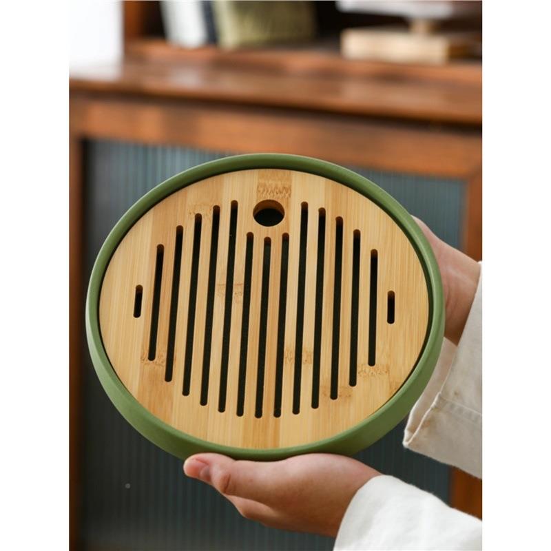 陶瓷茶盘泡家用XXJ高干精致高颜档值新中式创复古圆形意蓄水茶盘