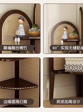 复古实木三角转房柜角柜编客厅多层收纳书收71161纳置物卧藤室拐