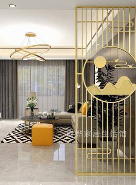 屏新中式铁艺隔断风客厅入户遮挡玄关不钢办锈公室餐厅装XMB饰轻