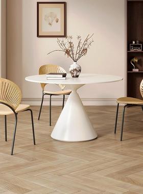 奶油风圆形组岩板餐桌小户型家用桌现代谈简约休闲圆饭88528桌洽