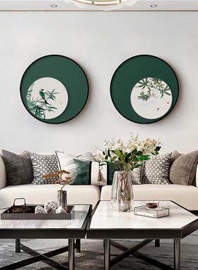 浮岚暖翠新中式花鸟餐厅装厅饰XKD饭餐厅竹挂画画墨绿色客厅叠加