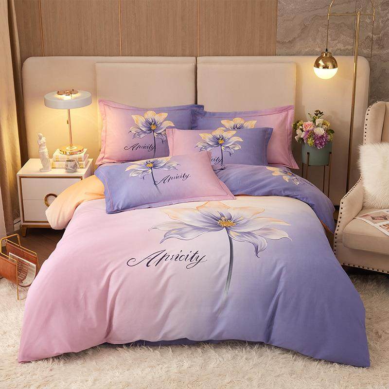 棉四件套纯厂家简约秋冬季床单被套加厚磨毛棉家纺QIF床全上用品