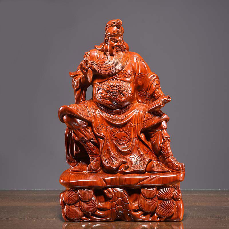 花梨木雕看书关公摆件夜读春秋关羽像家居客厅公司玄关装饰工艺品