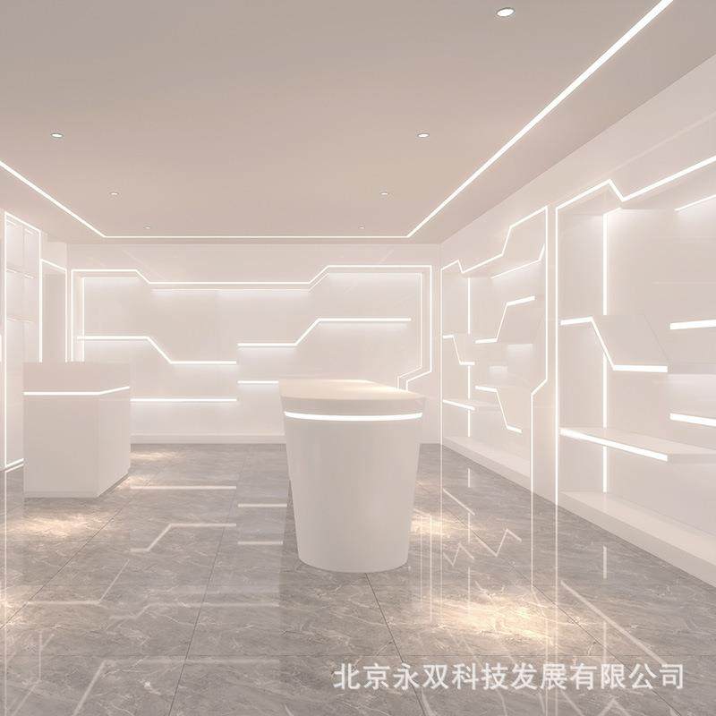 高端烤漆产品展示展柜公司TIC展品展示架直播样间背景柜陈列厅柜