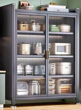 厨架置物落地多层双开OUS门多功能置物柜微物波炉家用橱柜收纳储