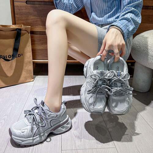复古双系带网面老爹鞋女2026夏季