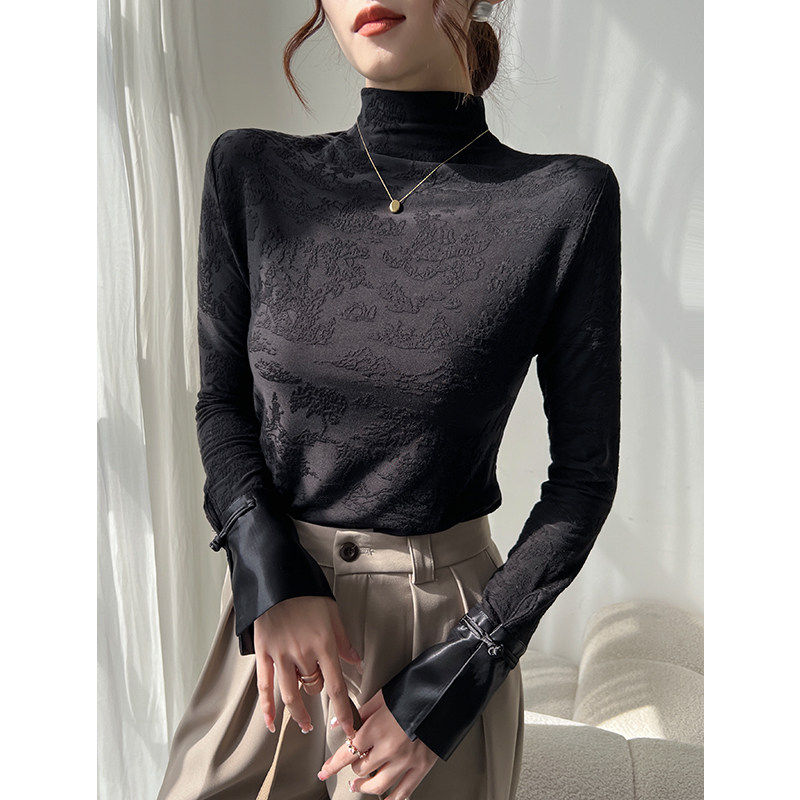 新中式半高领黑色打底衫女2026新款春装国风长袖t恤内搭外穿上衣