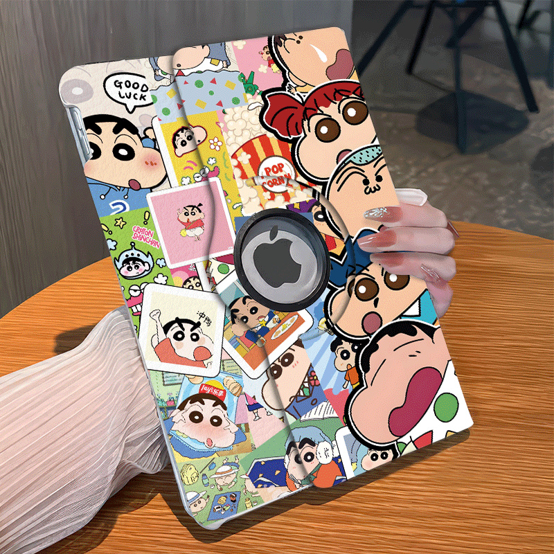【360°旋转皮套】蜡笔小新适用于ipadair6保护壳ipad9露标2025pro11横竖支撑mini4/5创意卡通可爱防摔ipad11