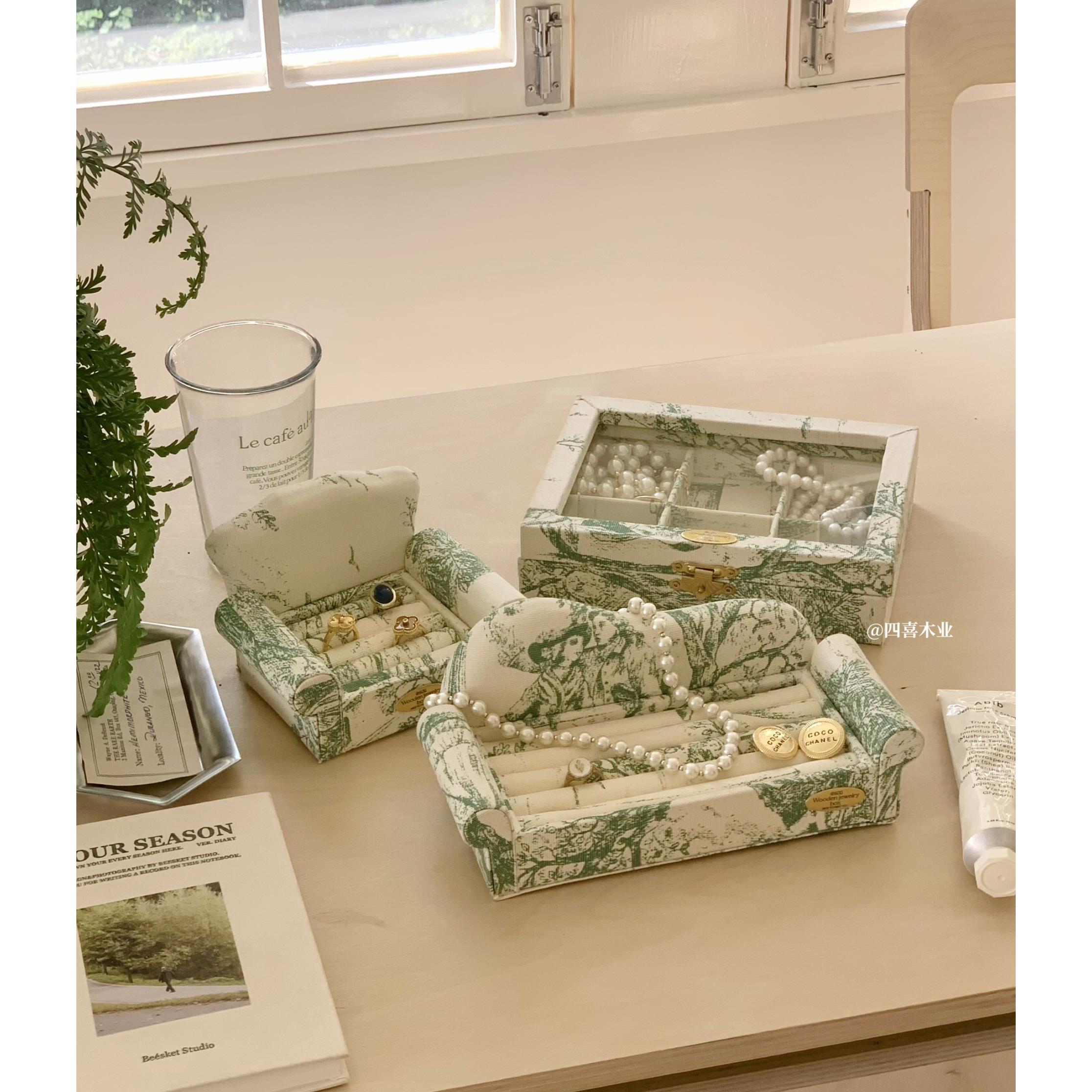 法式覆古木质饰品托 托盘迷你展示耳针戒指项炼收纳陈列首饰盒珠