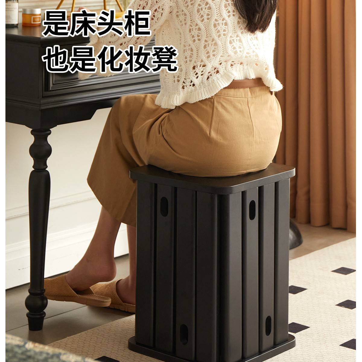 实木凳子家用可叠放板凳组合不占空间置物架方凳餐厅备用凳叠叠凳