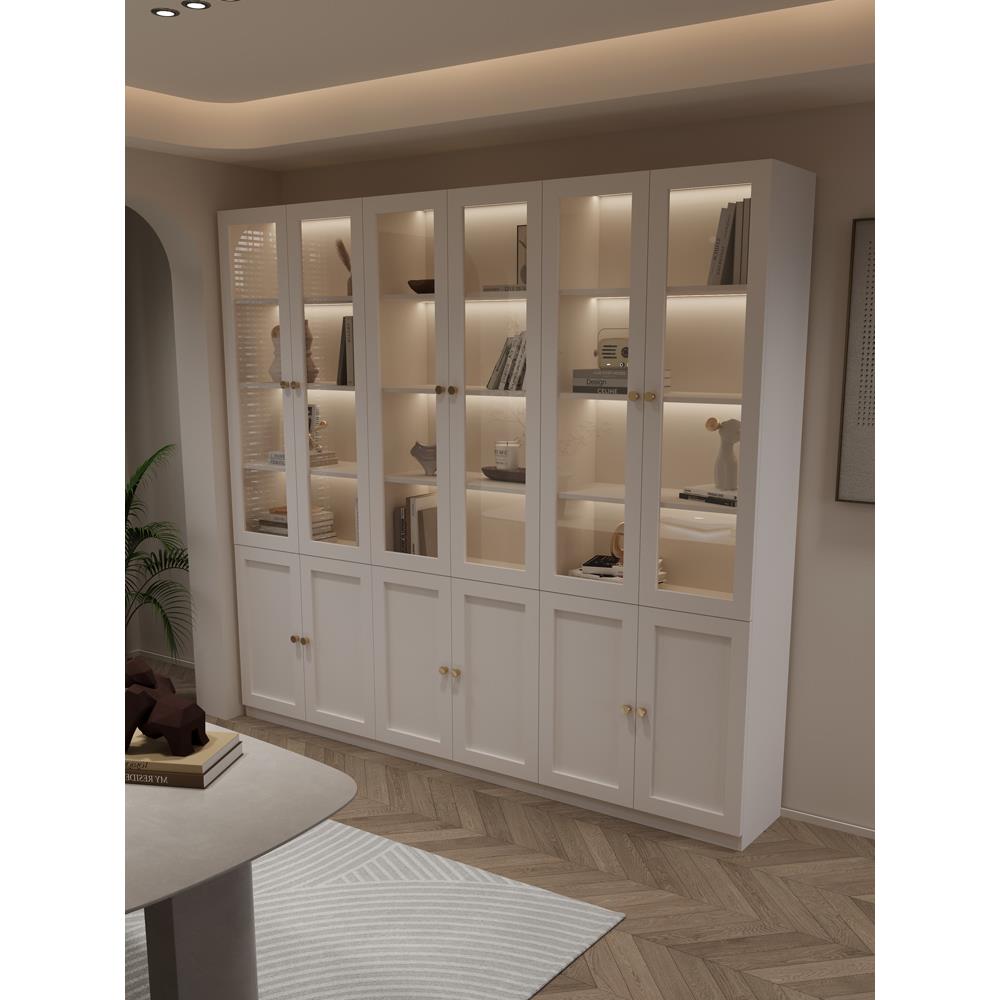 6防R书柜实木储物柜收纳客柜玻璃门法式家F7759J96用尘展示柜厅色