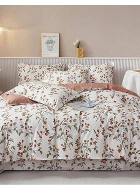 6AL用小清新四件F76H9969纯棉大红色结套婚床上品婚嫁喜庆床单婚