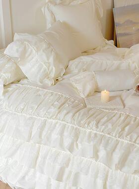 奶法式油风水全ULL棉洗棉蕾丝件套荷叶花边被套纯棉公主风床上四