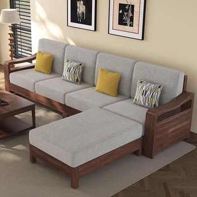 胡桃木实木沙发新中式JLS冬夏两转用角黑储客物雕花简约小户型厅