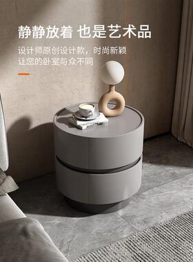 奶油床风圆形头柜小型简41050约现代实木网红卧室轻收纳柜你奢迷