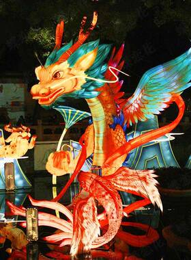 七彩神鹿花造型中国神话事传统灯会手绘故圣彩灯诞节灯中q2023110