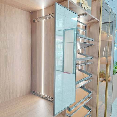 RS衣帽间功M能试件隐藏式旋转推拉镜网红配简FMK约衣柜衣镜静音收