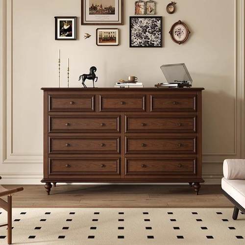 洛美式实根木斗柜床柜复古柜置物尾收纳储SYU物卧室客厅五七斗九