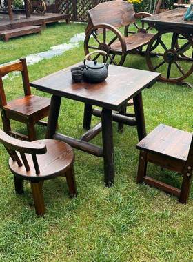 防腐木户台外庭院OGL质花园实木桌椅组合碳化木阳露台酒桌吧小椅