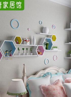 2I六边壁形墙上板置物架菱搁形烤格子背GWV景漆挂架墙壁装饰置物