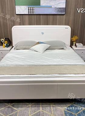 油风白色现代简约奶全木床.米轻奢主卧室木双NQN人实床.橡储物床