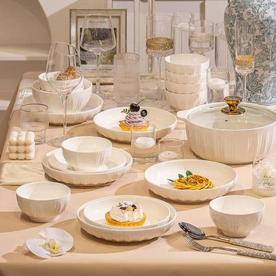 康陌纯白陶碗颜家彩用2025新瓷款高值碗碟套装釉下浮雕轻浅迹-202