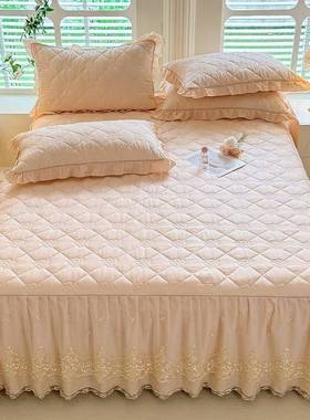 纯色纯棉加厚床裙单件全棉夹棉SX202412公主风思蕾床罩套丝床垫席