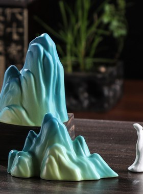 陶瓷千里江山青绿假山家居水景摆件D鱼缸造景禅意新中式茶桌室装