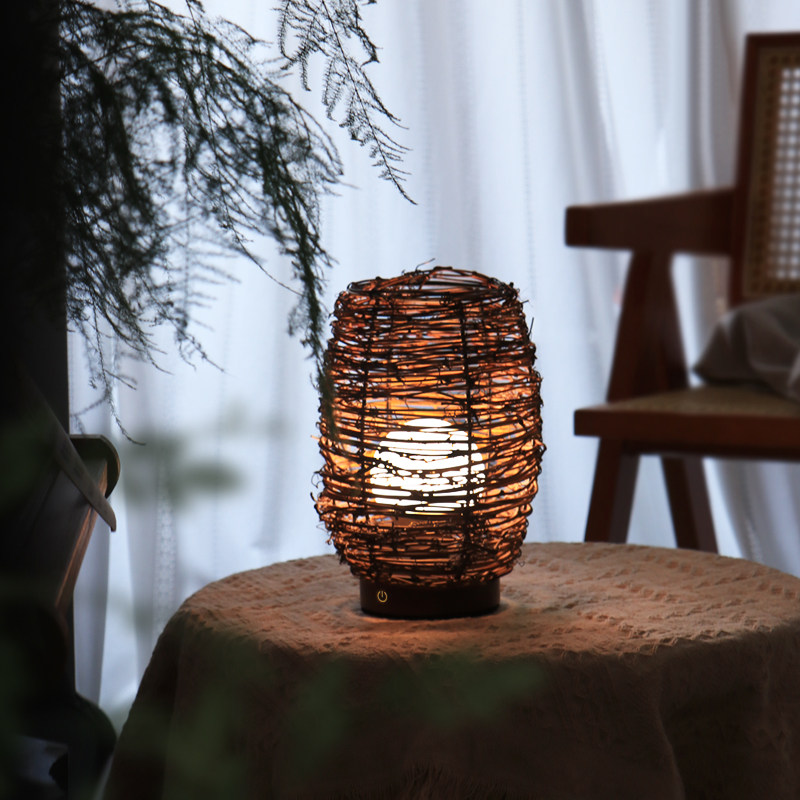 枯木灯台b灯新中式东南亚藤编复古侘寂氛围茶室客厅卧室床头小夜