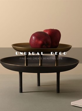 印度新中式铜色铝制金属三足果盘样板间创意N客厅餐厅装饰托盘摆