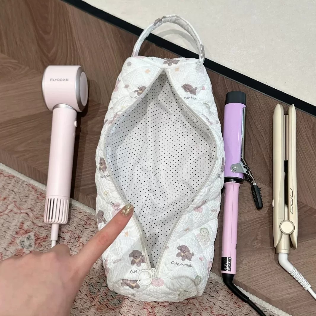 可爱印花吹风机收纳包便携出差直板夹收纳包旅行拉链卷发棒收纳袋