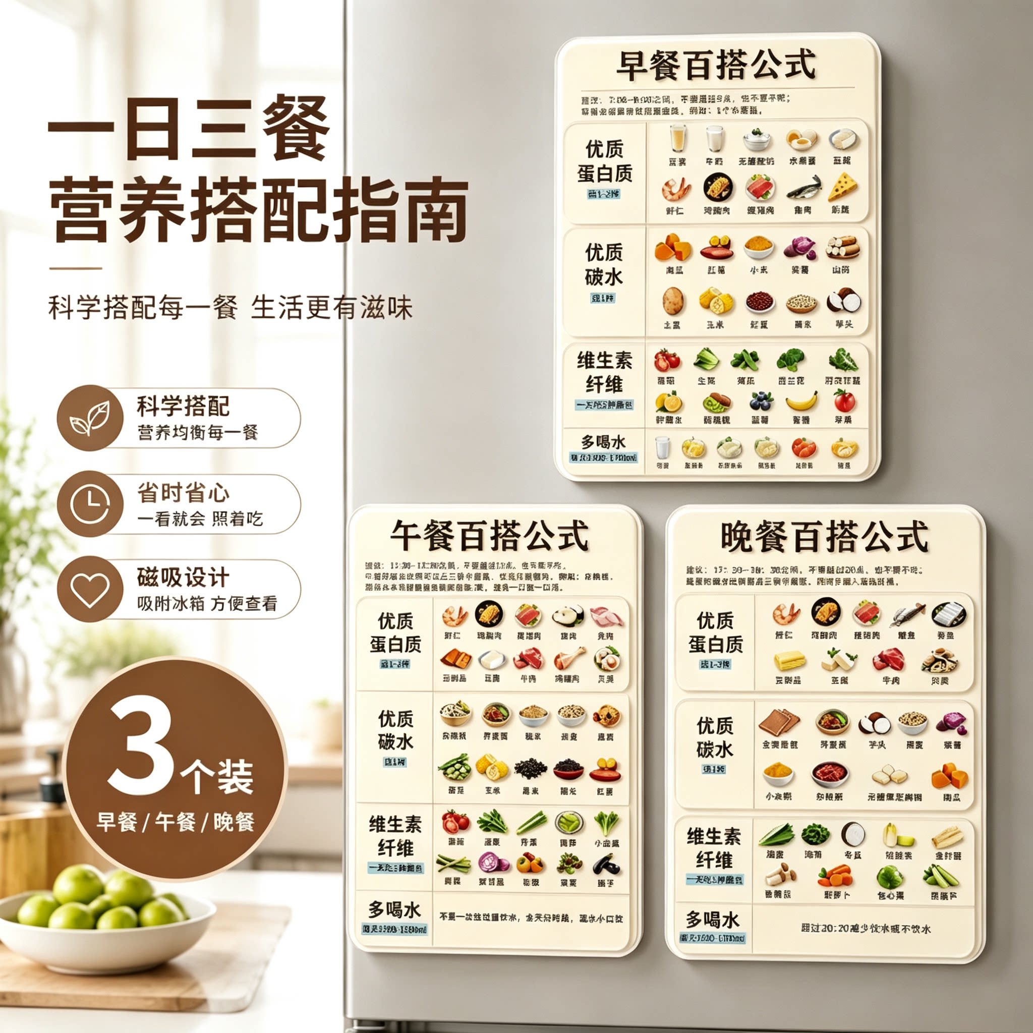 【三餐搭配】亚克力磁吸冰箱贴健康营养均衡饮食创意家用厨房好物