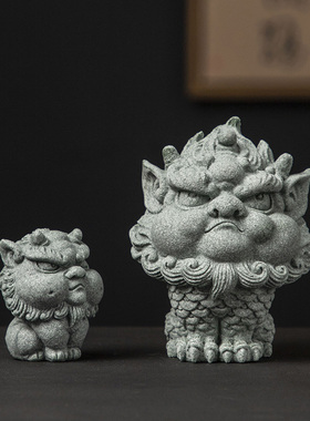 国潮国风青砂石招财可养小麒麟茶宠家居饰品摆件工艺X品小物件礼