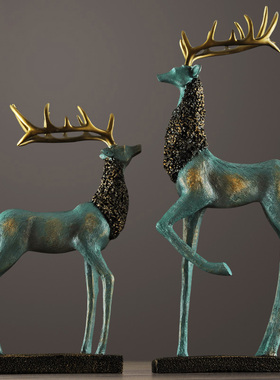 欧式客厅电视柜摆件家居饰品创意玄关F酒柜书房电视柜情侣鹿套摆