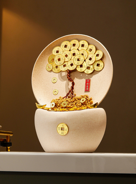 发财摇钱树玄关招财摆件新中式客厅电视柜酒柜P摆设办公室好物装