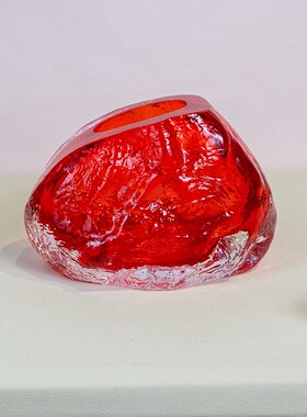 [豆豆]H93i8红色火山石琉璃花瓶轻奢艺术摆件可水培插花花器