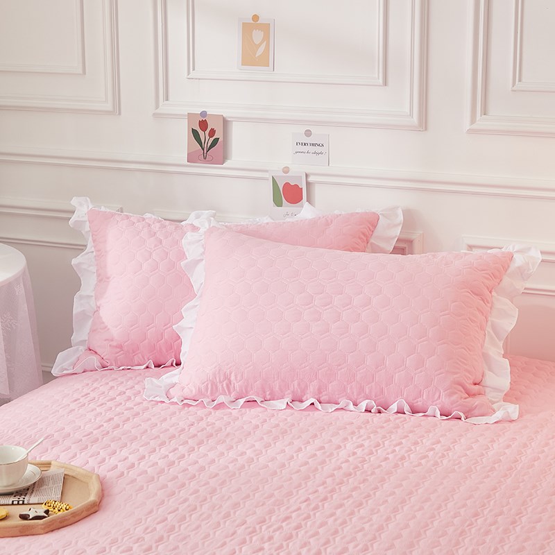 韩式简约枕芯套一对装荷叶v花边女孩枕头套网红款枕头皮两个枕巾