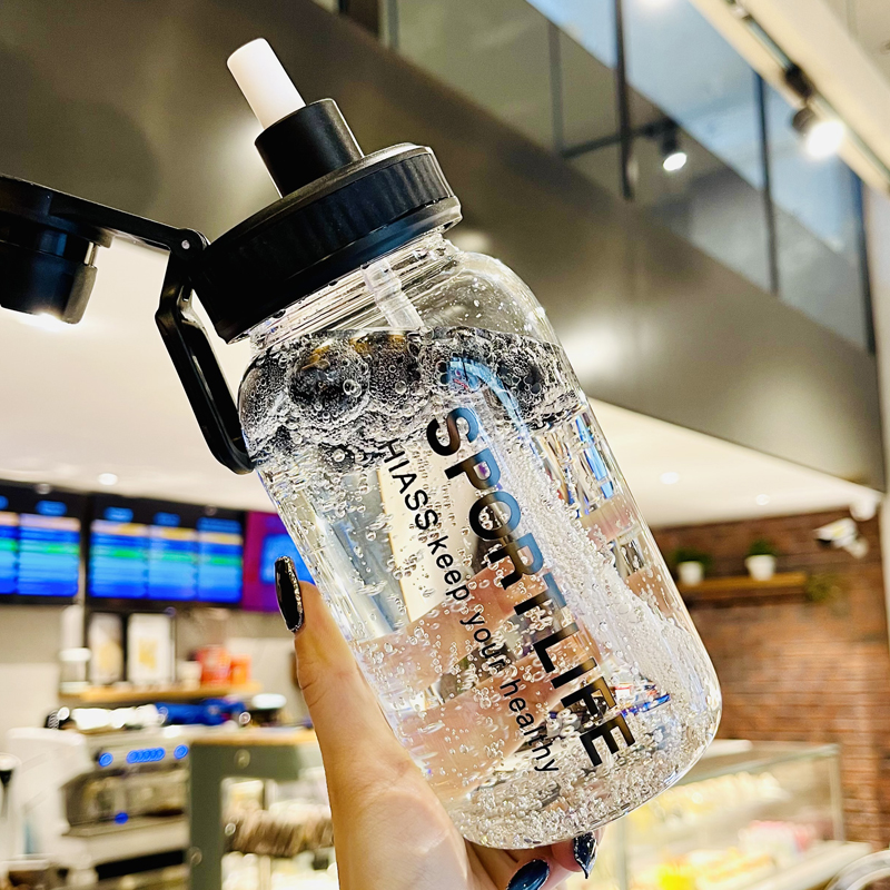 大容量玻璃杯f1000ml水杯便携创意茶水分离泡茶杯男简约吸管杯子