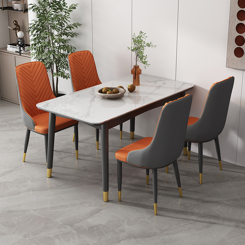 北欧实木岩板餐桌m椅组合简约轻奢桌子饭桌亮光家用小户型餐桌