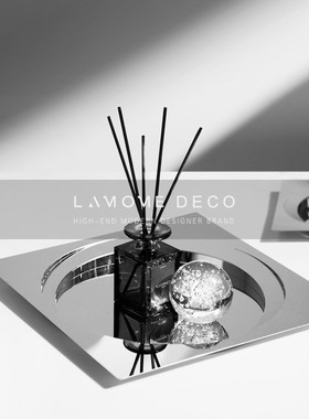 简约桌面收纳盘金属镜面方形托盘 室内展示盘U卧室样板房摆件