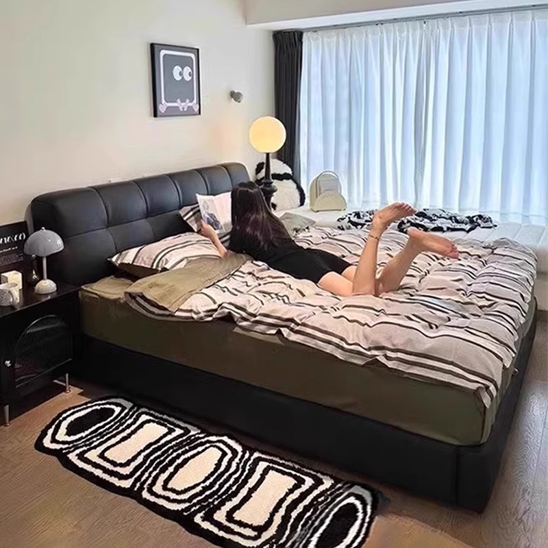 法式奶油风泡芙床l主卧双人床小户型简约储物网红真皮软包婚床