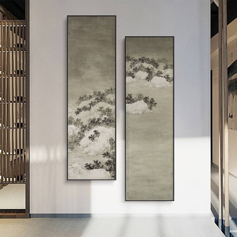 万壑千岩 新中式酒店大堂组合画玄关山水装饰画商业空间水墨挂画图片