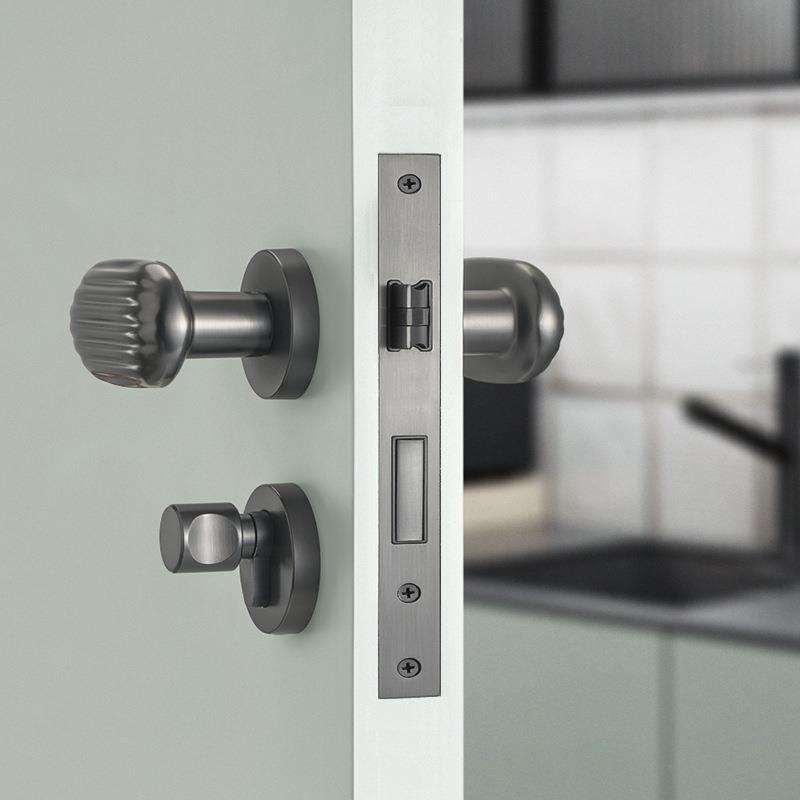 灰色执手门卧锁静磁音吸房FCO门锁房间门新中室内式家用简约室木