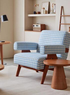 中古风昌迪尔发椅设计师款复古小沙户型客蓝色格加子厅懒SYJ人休