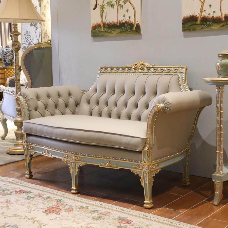 欧式木雕刻皮实发质沙发别墅家具小户SDG-8756法式贴金箔休型闲沙
