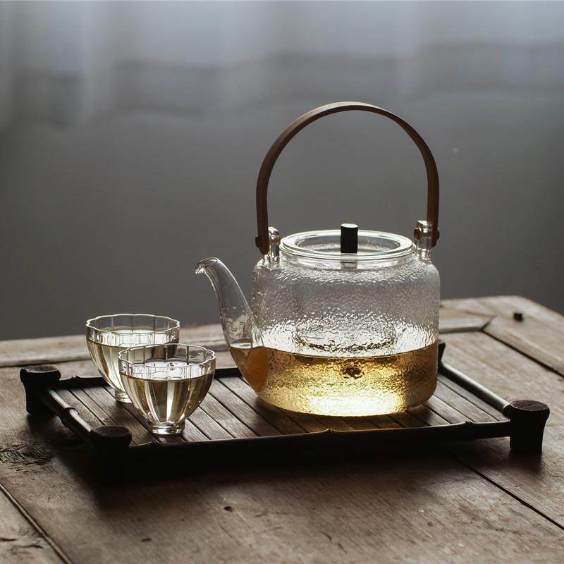 高硼璃家硅花茶煮茶壶办公室竹木把茶具用煮玻茶器OZK透明玻璃提