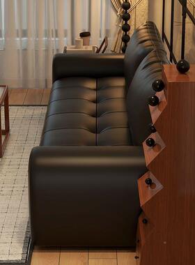 轻奢复古小户型公寓艺沙发意式排极黑色家用客厅JXM房简间直沙皮