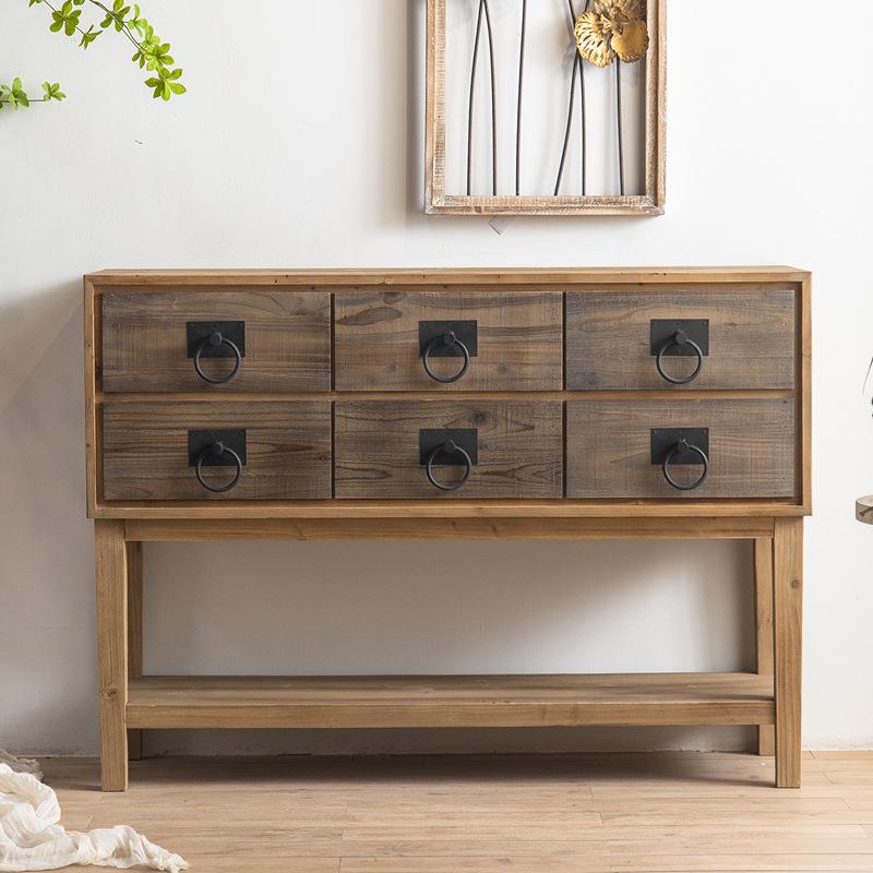 美复古实木玄关柜ZMA餐客厅杉宿木六抽高脚收纳柜民酒店装饰柜式